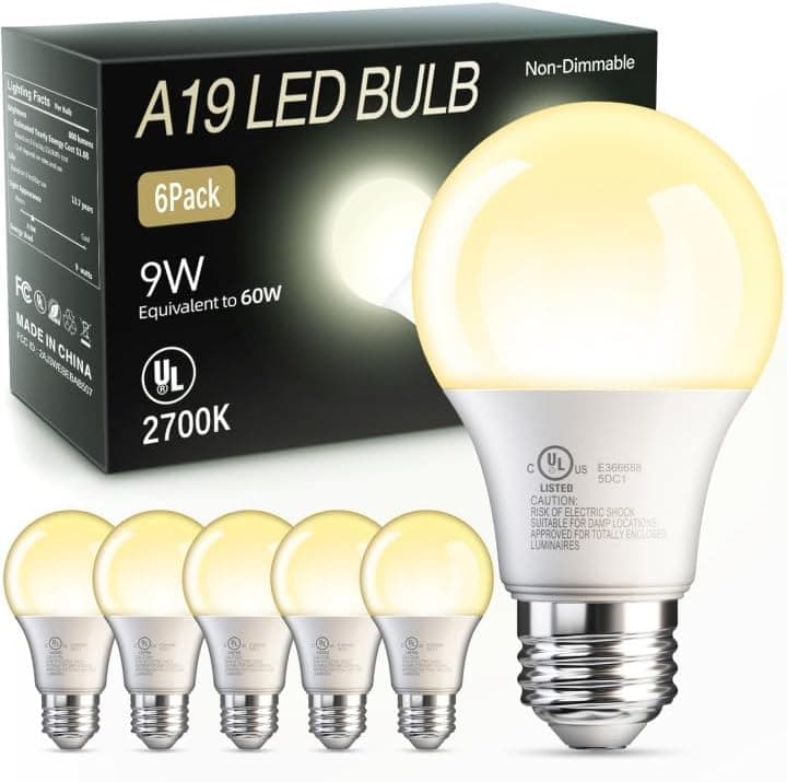 TJOY 6 Pack A19 LED Bulbs, Soft Warm White 2700K, 60W Equivalent, E26