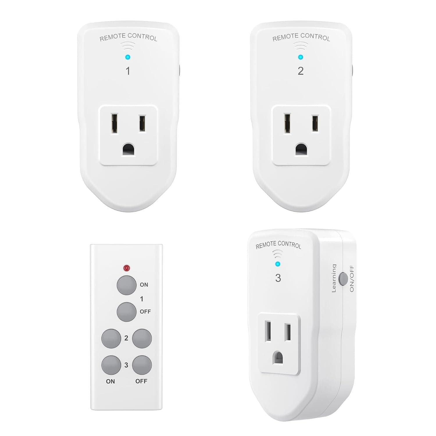 BN-LINK Wireless Remote Control Outlet, 3 Outlets and 1 Remote, White