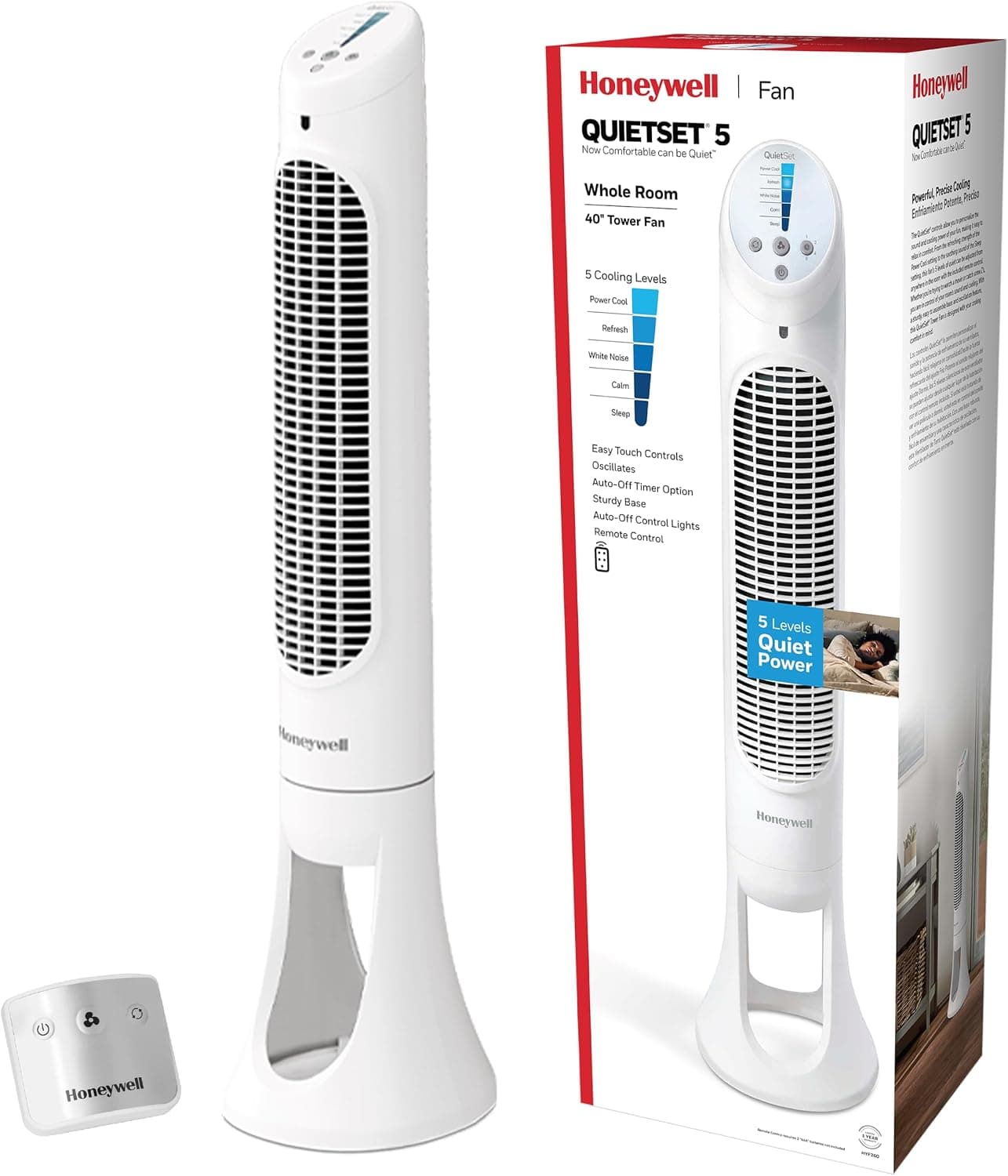 Honeywell QuietSet Whole Room Oscillating Tower Fan, HYF260, White